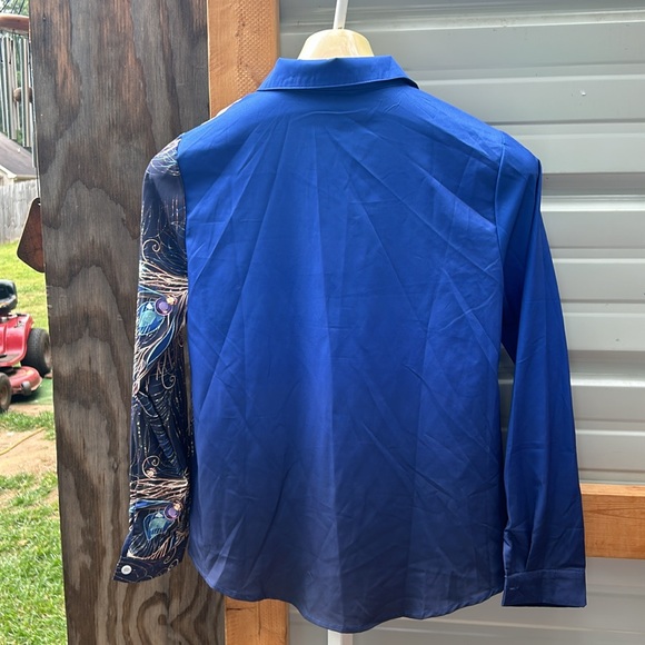 Feather Print Button Front Shirt (Cel) - Picture 3 of 3